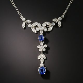 Platinum Diamond Sapphire Edwardian Inspired Necklace - 2