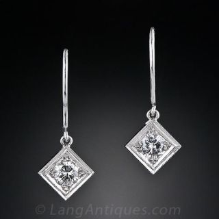 Platinum Diamond Shaped Dangle Earrings