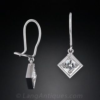 Platinum Diamond Shaped Dangle Earrings
