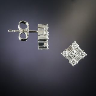 Platinum Diamond Square Cluster Ear Studs
