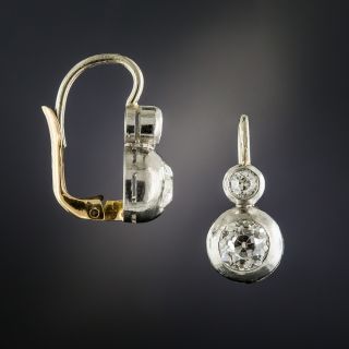 Edwardian Platinum Double Drop Diamond Earrings