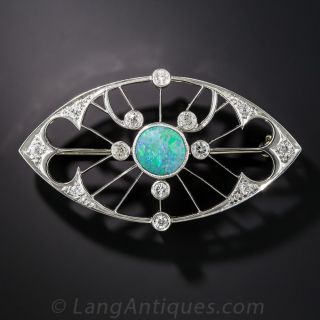 Platinum Edwardian Opal and Diamond Brooch