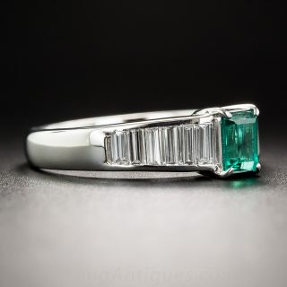 Platinum Emerald and Baguette Diamond Ring