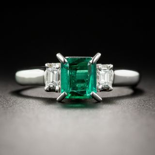 Platinum Emerald and Baguette Diamond Ring