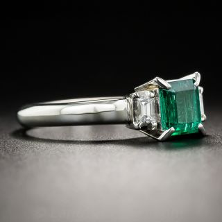 Platinum Emerald and Baguette Diamond Ring