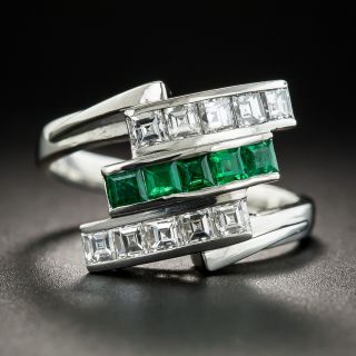 Platinum Emerald and Diamond Art Deco Style Ring - 1
