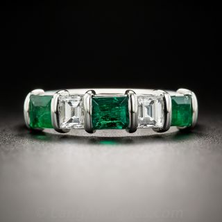 Platinum Emerald and Diamond Band Ring