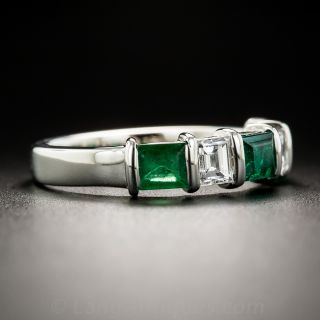 Platinum Emerald and Diamond Band Ring