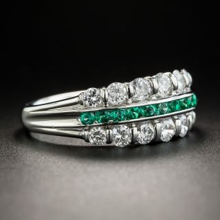 Platinum Emerald and Diamond Band Ring