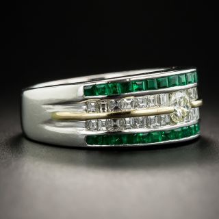 Platinum Emerald and Diamond Band Ring