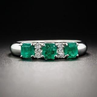 Platinum Emerald and Diamond Band Ring