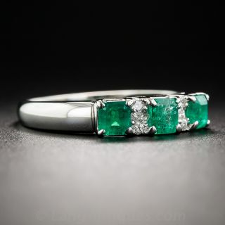 Platinum Emerald and Diamond Band Ring