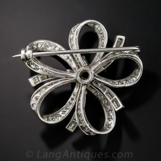Platinum Emerald and Diamond Bow Pin