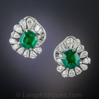 Platinum Emerald and Diamond Earrings - 1
