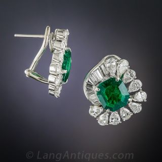 Platinum Emerald and Diamond Earrings
