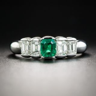 Platinum Emerald and Diamond Five-Stone Ring