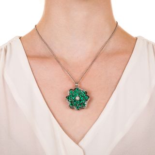 Platinum Emerald and Diamond Flower Necklace