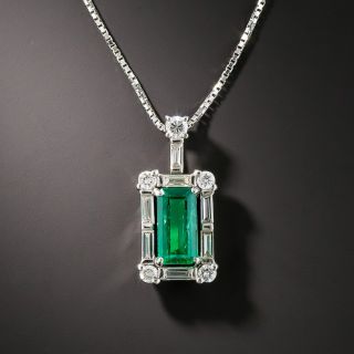 Platinum Emerald And Diamond Pendant Necklace