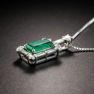 Platinum Emerald And Diamond Pendant Necklace