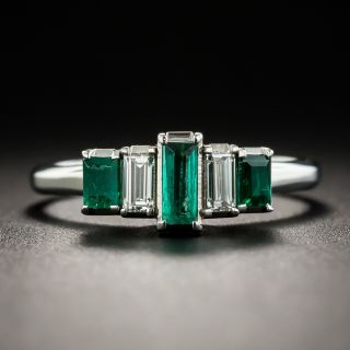 Platinum Emerald and Diamond Ring - 1