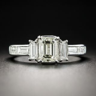 Platinum Emerald-Cut and Baguette Diamond Ring