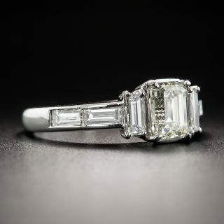 Platinum Emerald-Cut and Baguette Diamond Ring