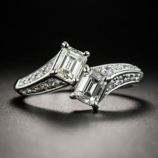 Platinum Emerald-Cut Diamond By-Pass Ring - 1