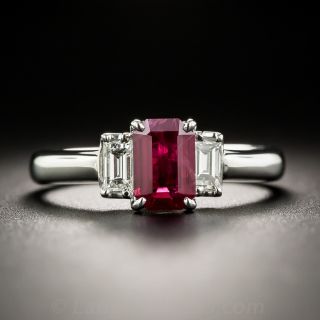 Platinum Emerald-Cut Ruby and Diamond Ring