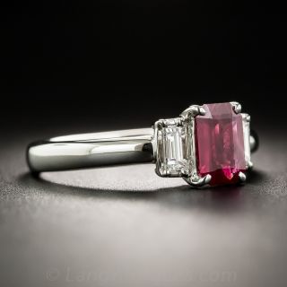 Platinum Emerald-Cut Ruby and Diamond Ring