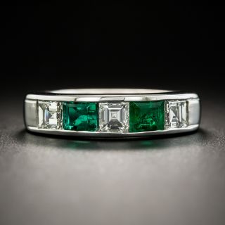 Platinum Emerald Diamond Band Ring - 1
