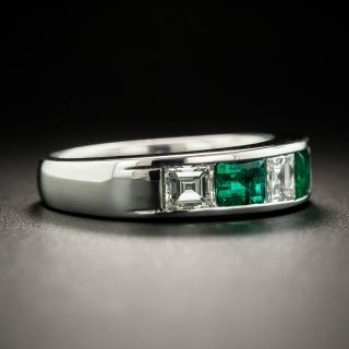 Platinum Emerald Diamond Band Ring