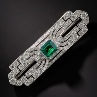 Platinum Gem Emerald and Diamond Art Deco Brooch
