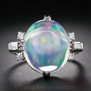 Platinum Jelly Opal and Diamond Ring
