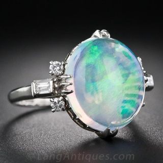 Platinum Jelly Opal and Diamond Ring
