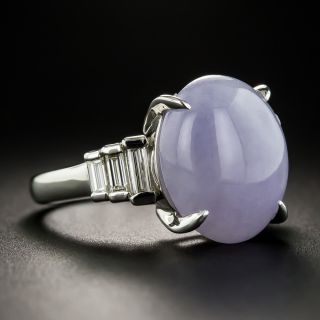 Platinum Lavender Jade and Baguette Diamond Ring
