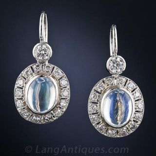 Platinum Moonstone and Diamond Earrings