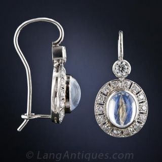 Platinum Moonstone and Diamond Earrings