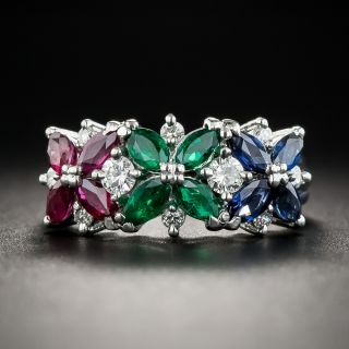 Platinum Multi-Color Gemstone And Diamond Ring