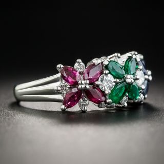 Platinum Multi-Color Gemstone And Diamond Ring