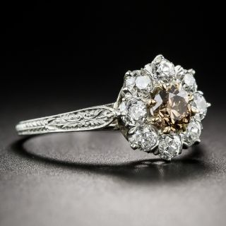 Platinum Natural Brown Diamond Center Vintage Cluster Ring