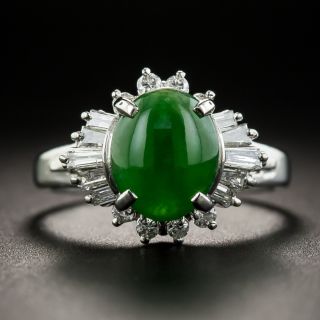 Natural Jade Platinum Diamond Ring - 1