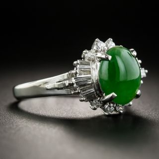 Platinum Natural Jade and Diamond Ring