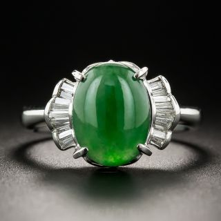 Natural Jade Platinum and Diamond Ring
