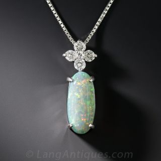 Platinum Opal and Diamond Pendant  - 1