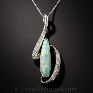 Platinum Opal and Diamond Pendant