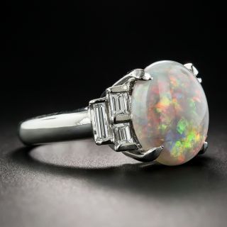 Platinum Opal and Diamond Ring
