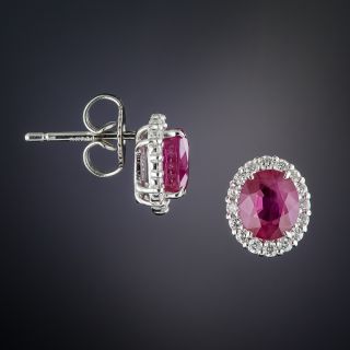 Platinum Oval Ruby with Diamond Halo Earrings