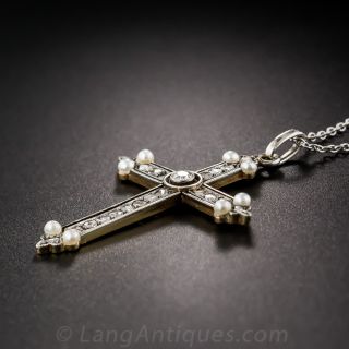 Platinum Over Gold Diamond and Pearl Cross