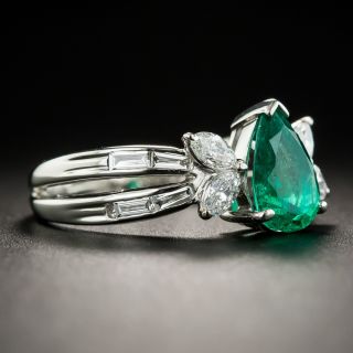 Pear Shape Emerald Platinum Diamond Ring