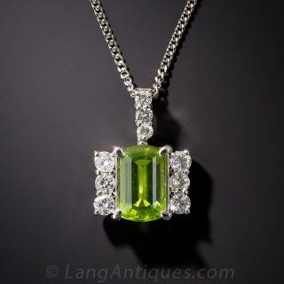Platinum Peridot and Diamond Pendant